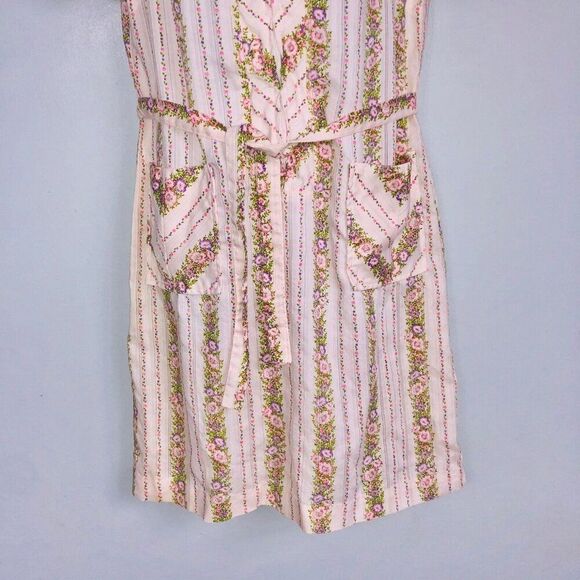 Vintage 60s Cedar Glen Dress House Coat Womens Size M Pink Floral Belted Zip - Picture 4 of 8